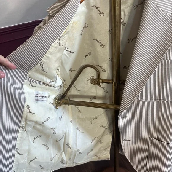 DONEGAL vintage men’s 2pc textured striped white/gray suit